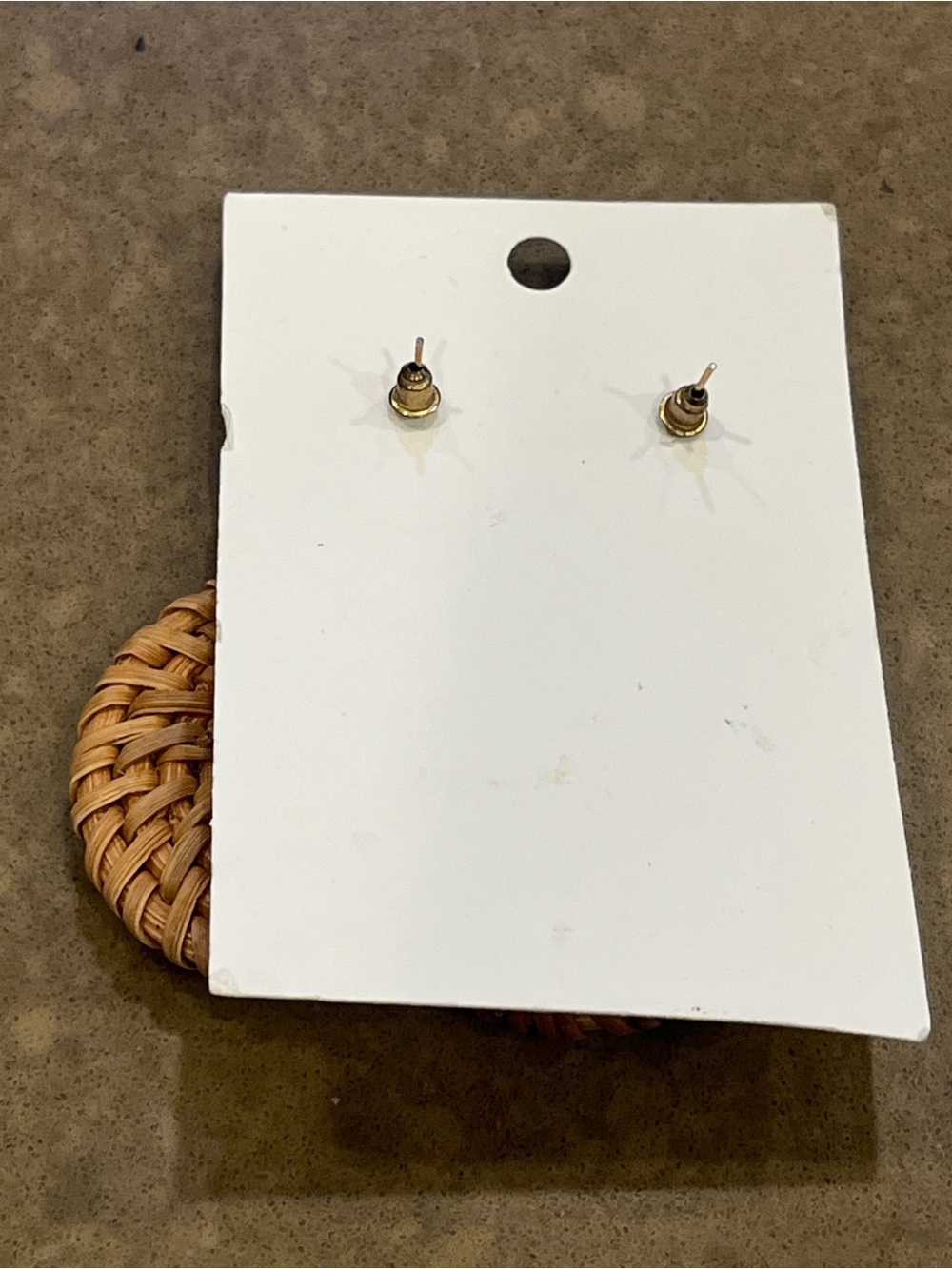 Woven Rattan Drop Earrings - Natural Brown - Picture 2 of 3